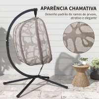 Outsunny Cadeirão Suspenso com Suporte de Aço Cadeira Suspensa com Cesto Dobrável e Almofadas para Interior e Exterior 126x96x172cm Cor Areia(m-8)