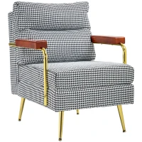 HOMCOM Sessel im Retrodesign, Akzentsessel, Hahnentrittmuster, Holzemelente, Federkern, Schwarz + Weiß(m-10)