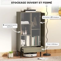 HOMCOM Buffet meuble de rangement avec placard à portes, tiroir, 3 compartiments ouverts et étagères réglables, gris(m-4)
