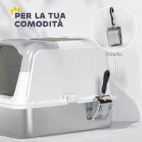 PawHut Lettiera per Gatti Chiusa a 2 Ingressi con Deodorante e Paletta, 60.4x40.4x41.8 cm, Bianco e Grigio(m-7)