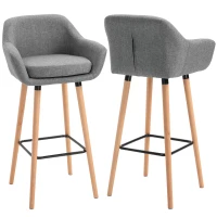 HOMCOM 2er-Set Barhocker, inkl. Fußstütze, Massivholz, 55 cm x 48c m x 100 cm,  Grau(m-14)