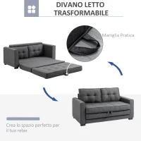 HOMCOM Divano Letto in Tessuto 2 Posti con Imbottitura e Molle, 151x75x85 cm, Grigio(m-5)