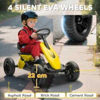 AIYAPLAY Pedal Go Kart for Kids 2-5 Years, with Silent EVA Wheels, Metal Frame, Yellow(m-5)