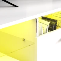 HOMCOM Meuble TV avec LED RGB de 16 couleurs meuble télé pour téléviseur jusqu'à 42 à 120 pouces, 160x35x42cm, blanc(m-9)