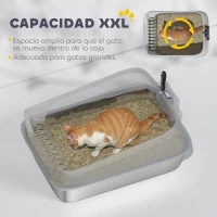 PawHut Arenero para Gatos de Acero Inoxidable XXL con Borde Alto Pala Fácil de Limpiar Prueba de Fugas 70x50x30 cm Gris(m-5)