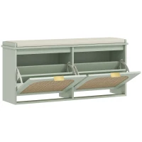 HOMCOM Boho Shoe Bench with Padded Seat and 2 Flip-Drawers - Light Green(m-1)