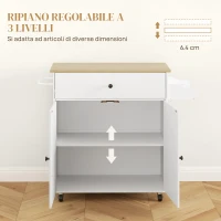 HOMCOM Isola per Cucina con Cassetto, Armadietto, Portaspezie e Portasciugamani, 106x42x87 cm, Bianco e Rovere(m-6)