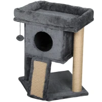 PawHut Arbre à Chat avec Tapis à griffer en Jute, Plateforme de Repos, Balle de Jeu, Maison pour Chat, Beige, 40 x 40 x 57 cm(m-1)