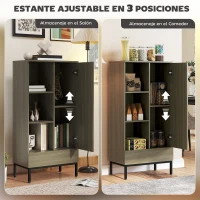HOMCOM Aparador para Salón Moderno con Puerta Cajón Estante Ajustable y 3 Compartimentos Abiertos 60x34x121 cm Natural(m-5)