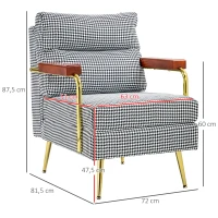 HOMCOM Sessel im Retrodesign, Akzentsessel, Hahnentrittmuster, Holzemelente, Federkern, Schwarz + Weiß(m-3)