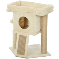 PawHut Arbre à gratter avec tapis de grattage en jute, plateforme de repos, balle de jeu, maison pour chats, Beige, 40 x 40 x 57 cm