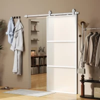 HOMCOM Porta de Correr de Vidro com Mecanismo de Fecho Suave para Casa de Banho Sala de Estar Cozinha 91,4x203,2 cm Branco(m-9)