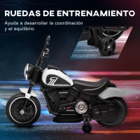 HOMCOM Moto Eléctrica para Niños de 18-36 Meses con Batería 6V Faro y Ruedas Auxiliares Desmontables Blanco(m-5)