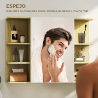 HOMCOM Armario de Baño de Pared con Espejo Puerta Estantes Abiertos 80x20x59 cm Natural(m-4)