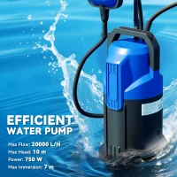 Outsunny 750W Submersible Water Pump for Dirty/Clean Water, 20000L/H Electric Sump Pump with Float Switch, Drain Water from Garden Pond, Hot Tub, Ditches, Portable and Lightweight(m-4)