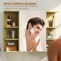 HOMCOM Specchiera Bagno con Armadietto a 2 Ripiani e 6 Vani Aperti, 80x20x59 cm, Legno(m-4)