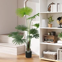 HOMCOM 145cm Artificial Palm Tree, Decorative Artificial Plant with Lifelike PEVA Leaves and Coconut Coir, Fake Tree with Plastic Pot and Flocking for Home Office Decor, Green(m-2)