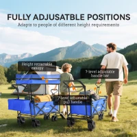 Outsunny Folding Trolley Cart Storage Wagon Beach Trailer 4 Wheels with Handle Overhead Canopy Cart Push Pull for Camping, Blue(m-7)