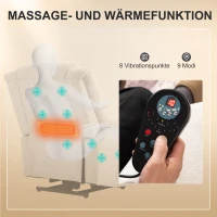 HOMCOM Powerlift-Sessel, Massagesessel mit Wärmefunktion, Polstersessel mit Fußstütze, Seitentasche, Stoffbezug, Beige(m-5)