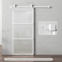HOMCOM Porta de Correr de Vidro com Mecanismo de Fecho Suave para Casa de Banho Sala de Estar Cozinha 91,4x203,2 cm Branco(m-3)