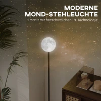 HOMCOM Stehlampe mit Schirm in Mondoptik, Fußschalter, 3 Farbtemperaturen, Metall, Schwarz(m-4)