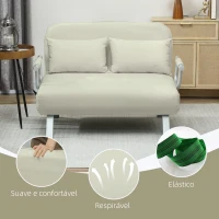 HOMCOM Sofá Cama de 2 Lugares Estofado em Camurça Sintética com Encosto Ajustável em 5 Níveis e 2 Almofadas 111x80x78 cm Bege(m-7)