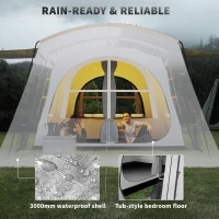 Outsunny 4 Man Tunnel Tent, Family Camping Tent with Porch, Bedroom and Living Area, Sewn in Groundsheet, 3000mm Waterproof, Portable with Bag for Hiking, Festival, Backpacking, Khaki(m-6)