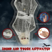 HOMCOM 4.7ft Life Size Outdoor Halloween Decoration Hanging Mummy with Spider Web, Animated Prop Decor with Sound and Motion Activated, Light Up Eyes, Howling Sound, Posable Arms, Moving Body(m-6)