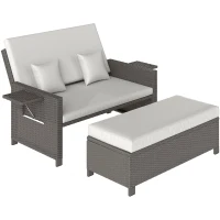 Outsunny Rattan Day Bed, with Footstool - Light Grey(m-1)