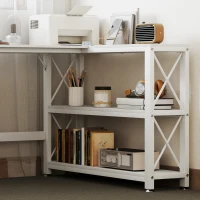 HOMCOM Escritorio de esquina modular reversible, escritorio con almacenamiento, estante de almacenamiento, marco de metal, 135x110x75cm, blanco(m-4)