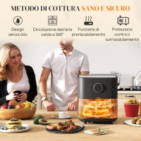 HOMCOM Friggitrice ad Aria da 8L, Air Fryer 1700W con 8 Programmi e Circolazione Aria Calda a 360°, Display LED, Nero(m-6)