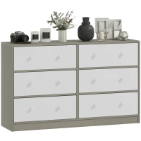 HOMCOM Cassettiera 6 Cassetti Pieghevoli con Maniglie Doppie, in Legno, Acciaio e Tessuto, 114x30x70 cm, Bianco e Grigio(m-11)