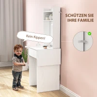 HOMCOM Kompaktowa toaletka z lustrem i oświetleniem LED, składany blat, otwarte półki, szuflada, MDF, Biała(m-7)