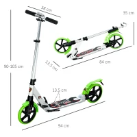 HOMCOM Folding Kick Scooter, Adjustable Ride On Scooter with 200mm Big Wheels and Double Shock Absorption, Urban Scooter for 14+ Teens Adult, Green(m-3)