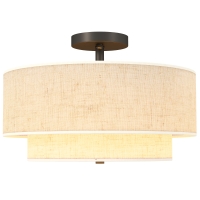 HOMCOM Lampe de Plafond, Suspension avec doubles Abat-Jour en Lin, Crème