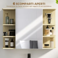 HOMCOM Specchiera Bagno con Armadietto a 2 Ripiani e 6 Vani Aperti, 80x20x59 cm, Legno(m-5)