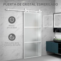 HOMCOM Puerta Corredera de Cristal con Herrajes Mecanismo Cierre Suave para Baño Salón 91,4x203,2 cm Blanco(m-5)