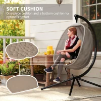 Outsunny Hanging Egg Chair, Folding Texteline Swing Hammock with Side Pocket, Cushion and Stand for Indoor Outdoor, Patio Garden Furniture, Khaki(m-4)