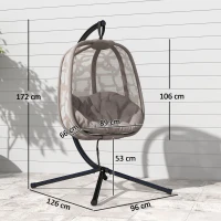 Outsunny Cadeirão Suspenso com Suporte de Aço Cadeira Suspensa com Cesto Dobrável e Almofadas para Interior e Exterior 126x96x172cm Cor Areia(m-3)