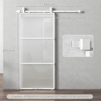 HOMCOM Puerta Corredera de Cristal con Herrajes Mecanismo Cierre Suave para Baño Salón 91,4x203,2 cm Blanco(m-3)