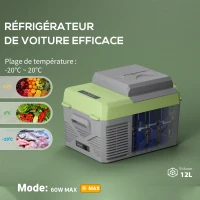 Outsunny Glacière électrique portable 12L, réfrigérateur de voiture portable congélateur et réfrigérateur 12/24V gris(m-4)