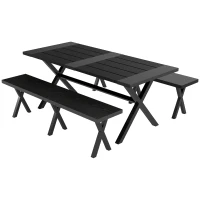 Outsunny Bierzeltgarnitur für 6 Personen, wetterfest, Holzoptik, Alurahmen, Schwarz(m-1)