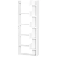 HOMCOM Libreria, mensola da 6 livelli, design irregolare, per soggiorno, camera da letto, ufficio, 60x21x162,5cm, bianco(m-5)