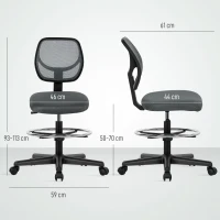 Vinsetto Ergonomic Mesh Standing Desk Chair with Adjustable Footrest Ring and Seat Height Charcoal Grey(m-3)
