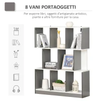 HOMCOM Mobile Libreria a 8 Ripiani per Soggiorno e Camera da Letto, in Legno, 100x24x124 cm, Grigio Carbone(m-4)