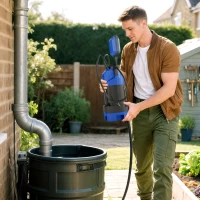 Outsunny Bomba de Evacuación de Aguas Cargadas/Limpias Flujo 20000L/H 750W Profundidad Máx. 7m 17x16x36cm Negro(m-5)