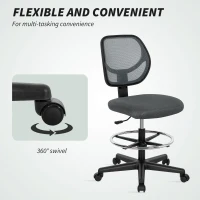 Vinsetto Ergonomic Mesh Standing Desk Chair with Adjustable Footrest Ring and Seat Height Charcoal Grey(m-7)