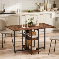 HOMCOM Inklapbare Eettafel in Industrieel Ontwerp, voor tot 4 Personen, Open Schappen, Flexibel, Metaal, Spaanplaat, Bruin(m-10)