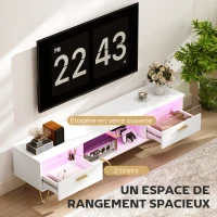 HOMCOM Meuble TV avec LED RGB de 16 couleurs meuble télé pour téléviseur jusqu'à 42 à 120 pouces, 160x35x42cm, blanc(m-5)