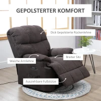 HOMCOM Relaxsessel, Neigbarer Aufstehsessel, verstellbar, mit USB-Anschluss, Seitentasche, Fußablage, Schaumstoff, Braun(m-4)